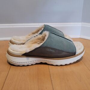 L.L. BEAN Freeport Slides Sheerling Lined Blue Gray Women's Size 10
